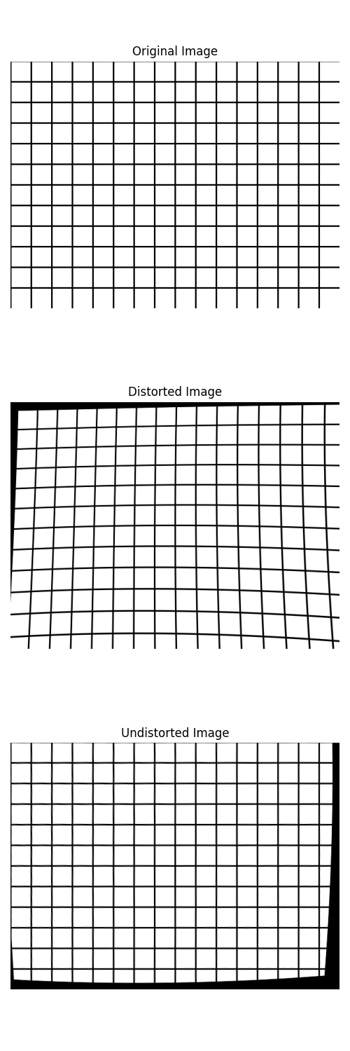 Original Image, Distorted Image, Undistorted Image